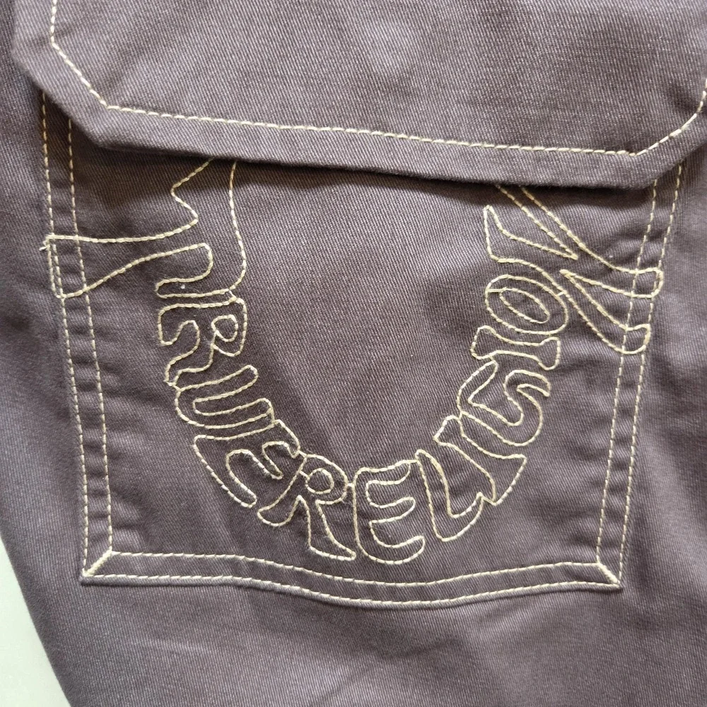 True Religion Cargo Pants Mens 36x32 Brown Relaxed Fit Embroidered Logo Pockets